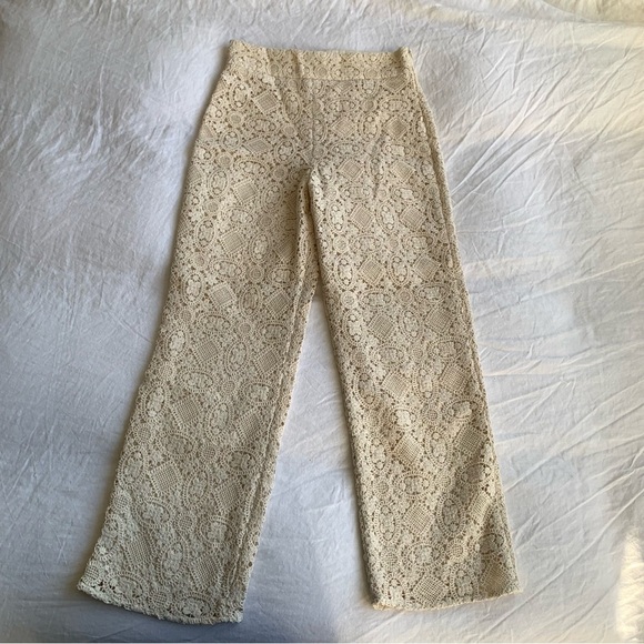 NWT Sezane Fausto Cotton Crochet Lace Knit Wide Leg Trousers Pants Ecru - Picture 5 of 13